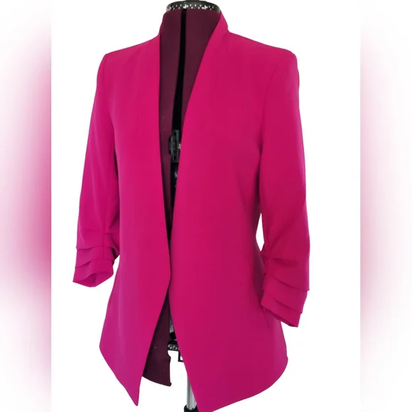 Rachel Zoe Hot Pink Ruched Sleeve Open Front Blazer Size M - Picture 5 of 6